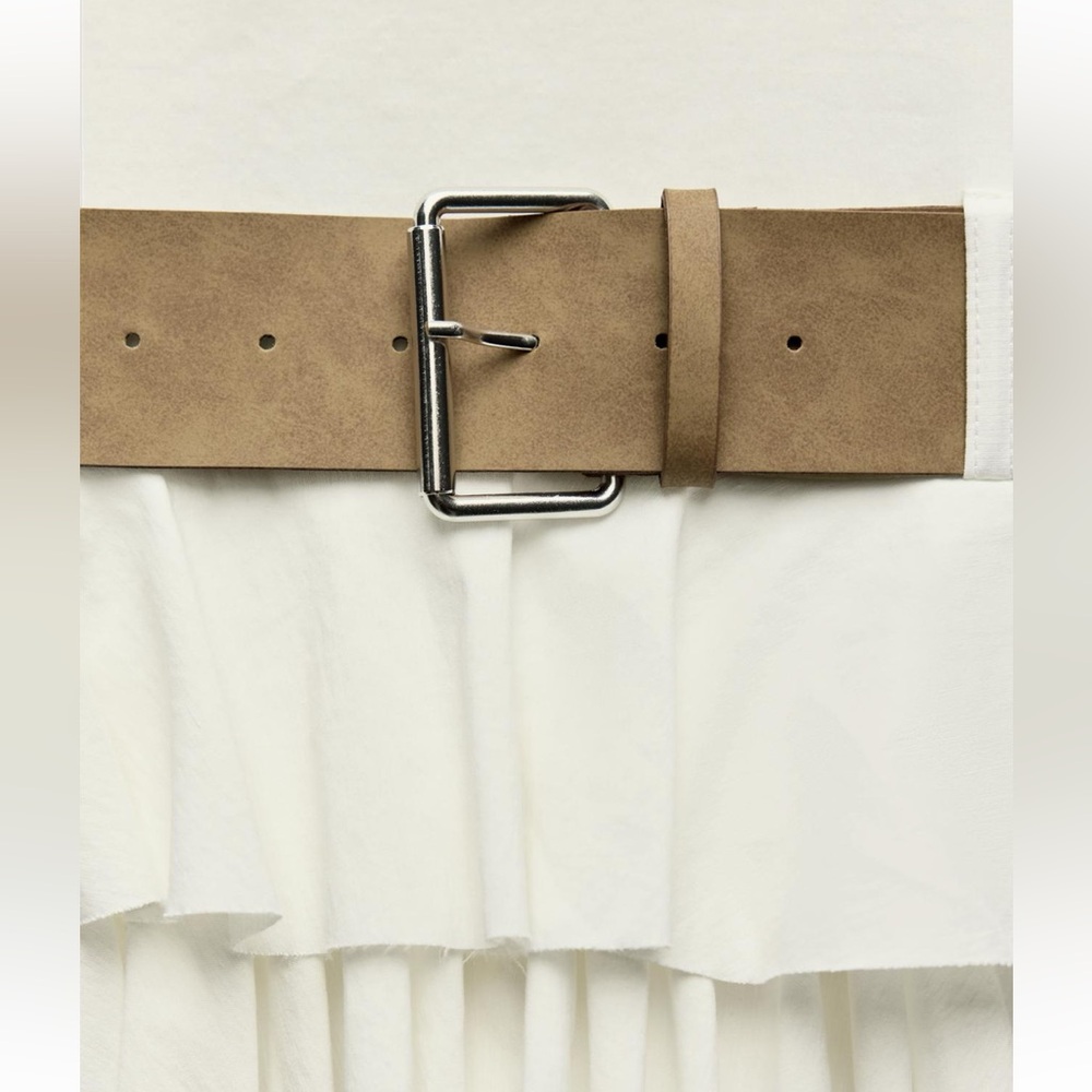 Zara BELTED RUFFLED DRESS with brown belt - Picture 9 of 15